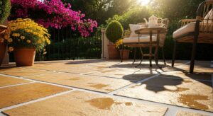 Terrassenplatten mit Natron reinigen, so wird jede Fuge ohne Schrubben wieder hell